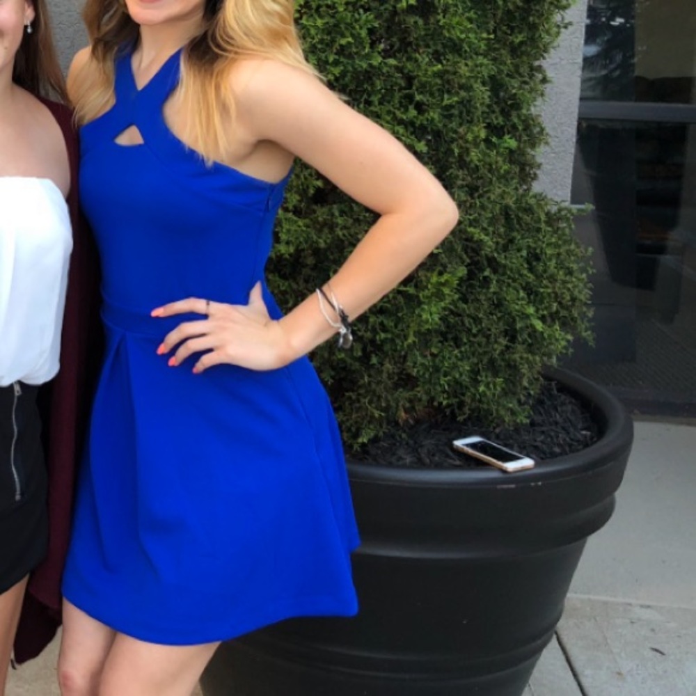 EXPRESS Royal Blue Halter Top Cut Out Dress with Pockets